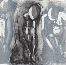 gravure noir et blanc plage famille estampe eau-forte aquatinte laurence de Saint Martin artiste yvelines estampes