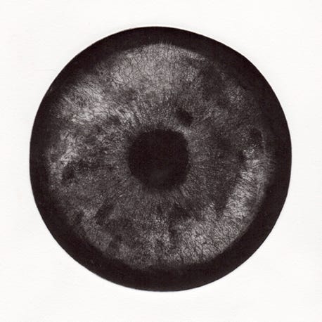 oeil lune eau-forte noir et blanc estampe cuivre papier dessin laurence de Saint Martin artiste affiche peinture d&eacute;co