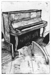 gravure noir et blanc plage famille estampe eau-forte aquatinte laurence de Saint Martin artiste yvelines estampes