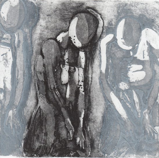 laurence de Saint Martin artiste affiche d&eacute;co encre papier po&eacute;sie danse femmes violences f&eacute;ministe patriarcat eau-forte estampe couleur cuivre papier