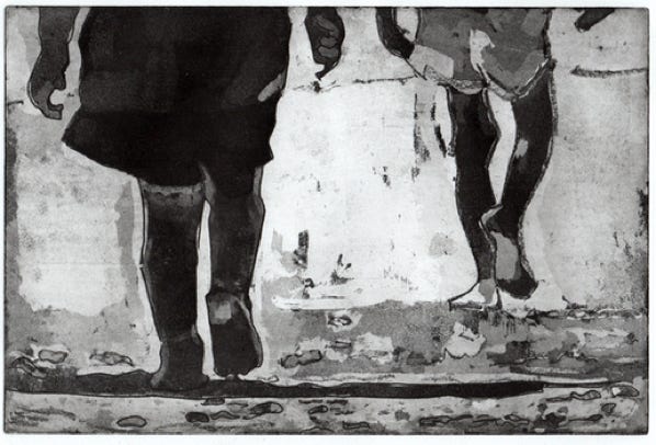 gravure noir et blanc plage famille estampe eau-forte aquatinte laurence de Saint Martin artiste yvelines