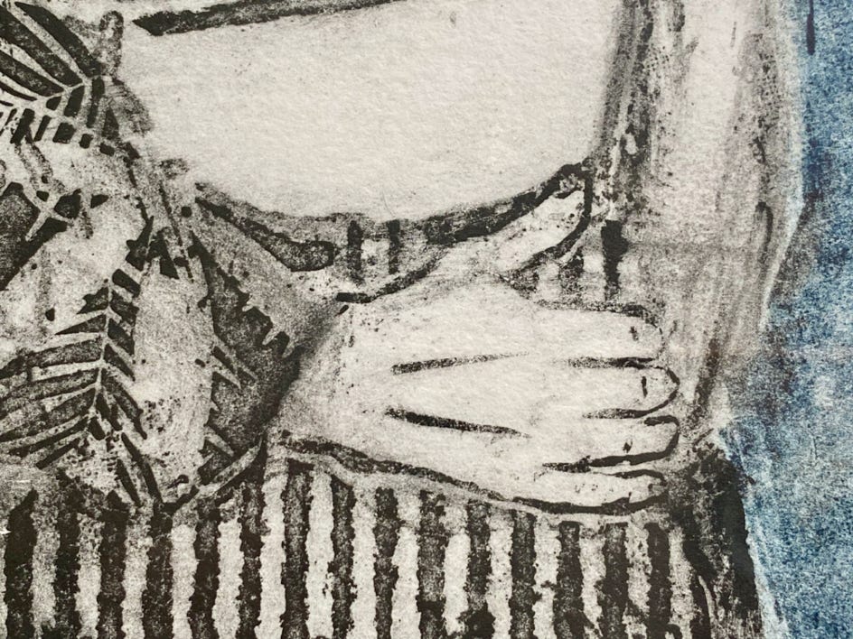 gravure noir et blanc plage famille estampe eau-forte aquatinte laurence de Saint Martin artiste yvelines estampes