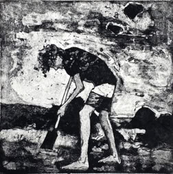 gravure noir et blanc plage famille estampe eau-forte aquatinte laurence de Saint Martin artiste yvelines