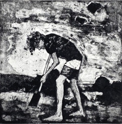 gravure noir et blanc plage famille estampe eau-forte aquatinte laurence de Saint Martin artiste yvelines estampes