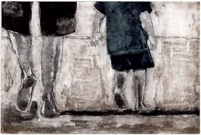 laurence de Saint Martin artiste affiche papier d&eacute;co peinture papier dessin encre histoire sans parole suis-moi eau-forte estampe noir cuivre plaque
